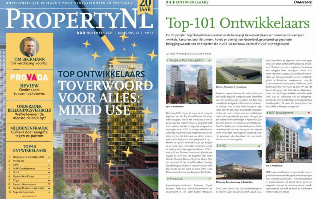 DHG IN TOP 3 VAN PROPERTYNL TOP 101 ONTWIKKELAARS VAN 2021