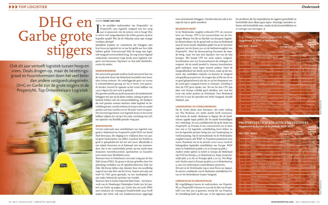 DHG op #1 in de top 10 logistieke ontwikkelaars van PropertyNL.
